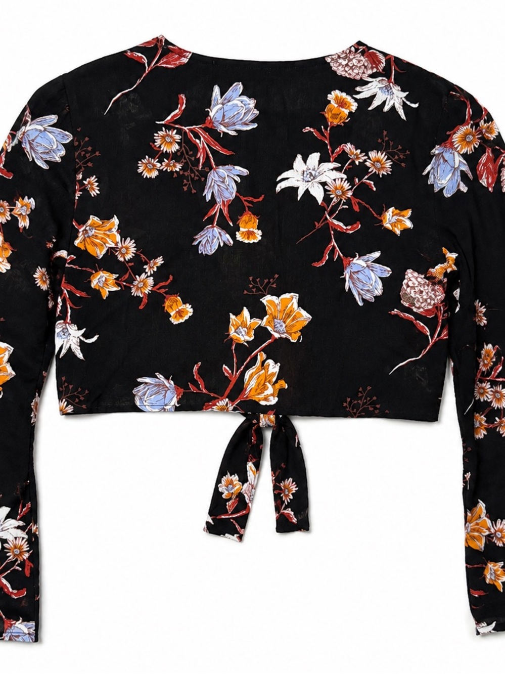 Gypsies & Moondust Black Floral Tie-Front Crop Top - Picture 4 of 7